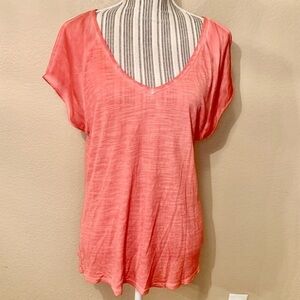Buffalo Top Large Coral Semi-Sheer Short Sleeves Open Shoulders V-Neck Viscose